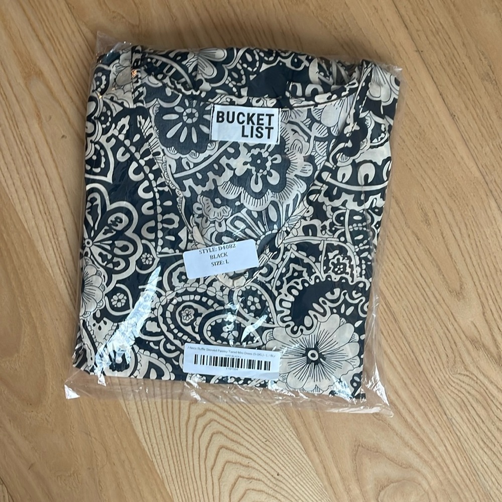 Bucket List paisley spring summer dress, cream and black new - Picture 2 of 7